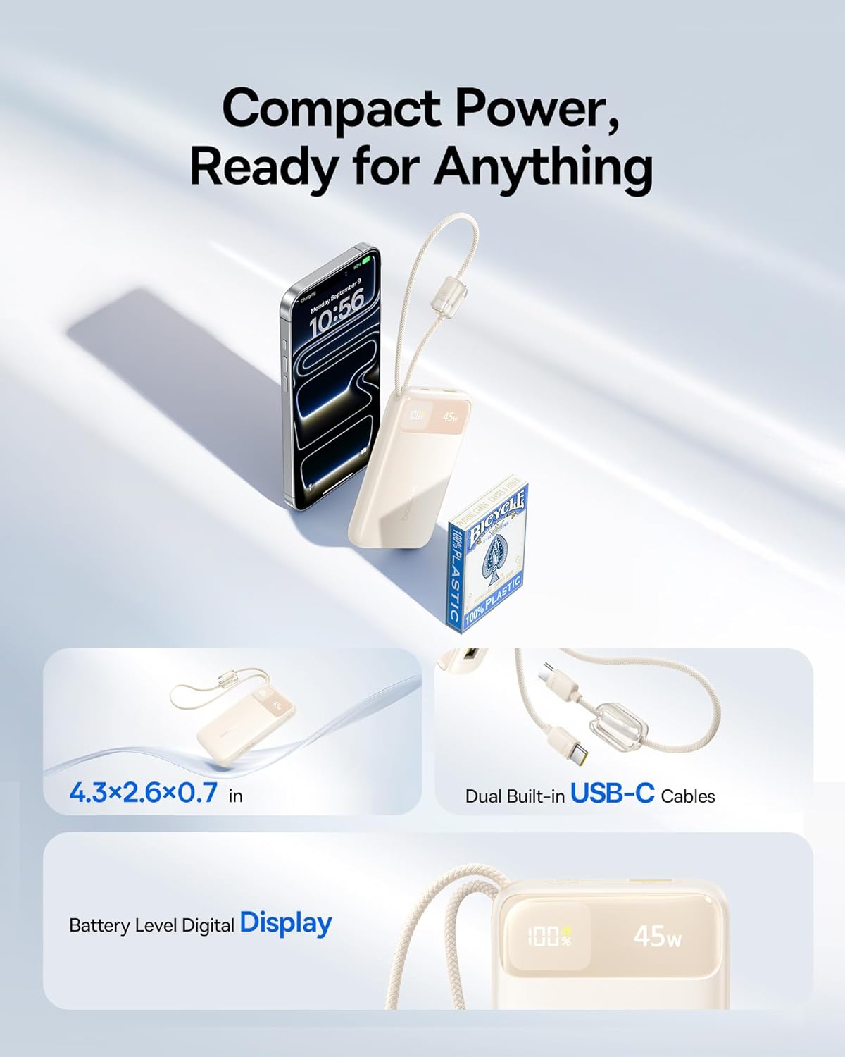 Baseus Powerbank 45W 10000mAh + Display EnerFill FC11 Beige - Image 2