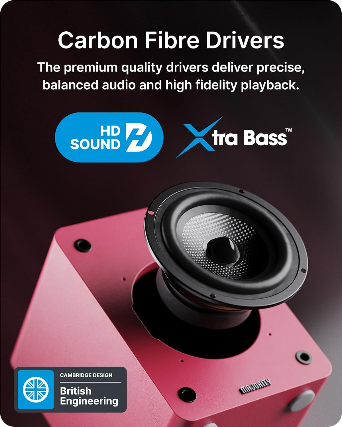Majority Speakers Active D50X 60W 2.0 BT/USB/Optical/HDMI ARC Maroon (pair) - Image 4
