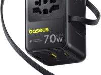 Baseus Charger Wall 70W EnerCore CG11 Universal Travel Adapter with Retractable Cable s Black