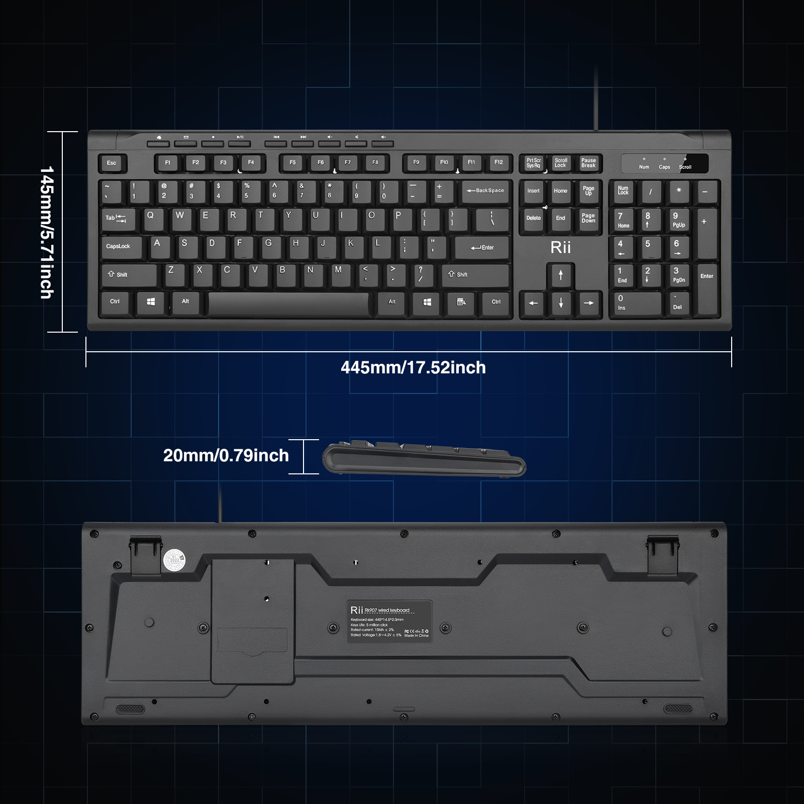 Rii Keyboard Wired Ultra-Slim Silent Full Sized RK907 - Image 7