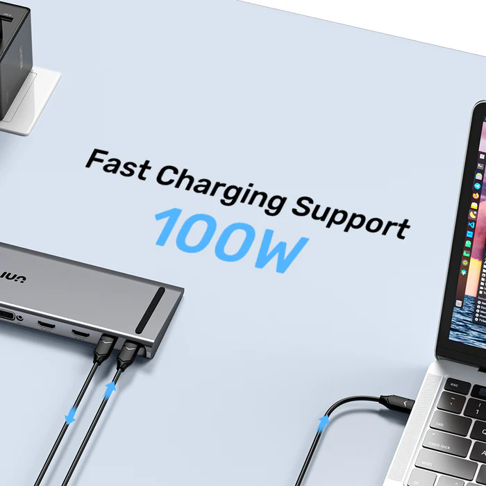 Unitek USB-C Hub Docking Station 11in1 USB3.0 2xHDMI/1xDVI/Gb Lan/Audio/PD100W D1147A - Image 7