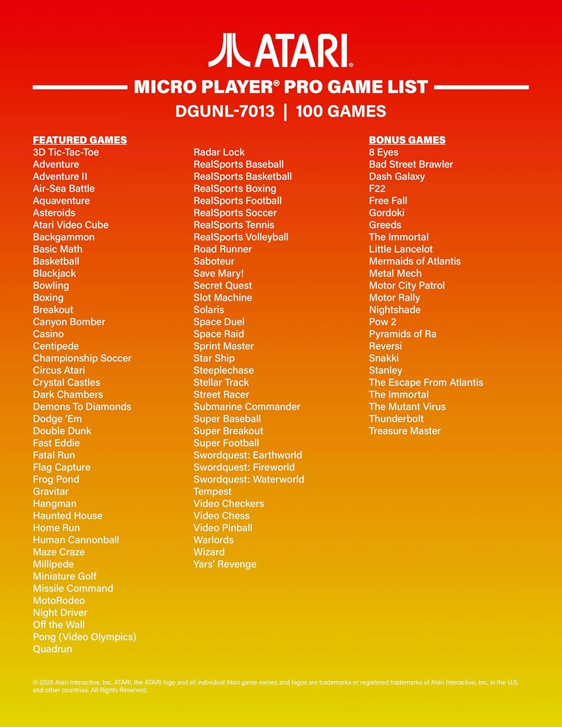 My Arcade MICRO PLAYER PRO ATARI (100 GAMES IN 1) - Image 7