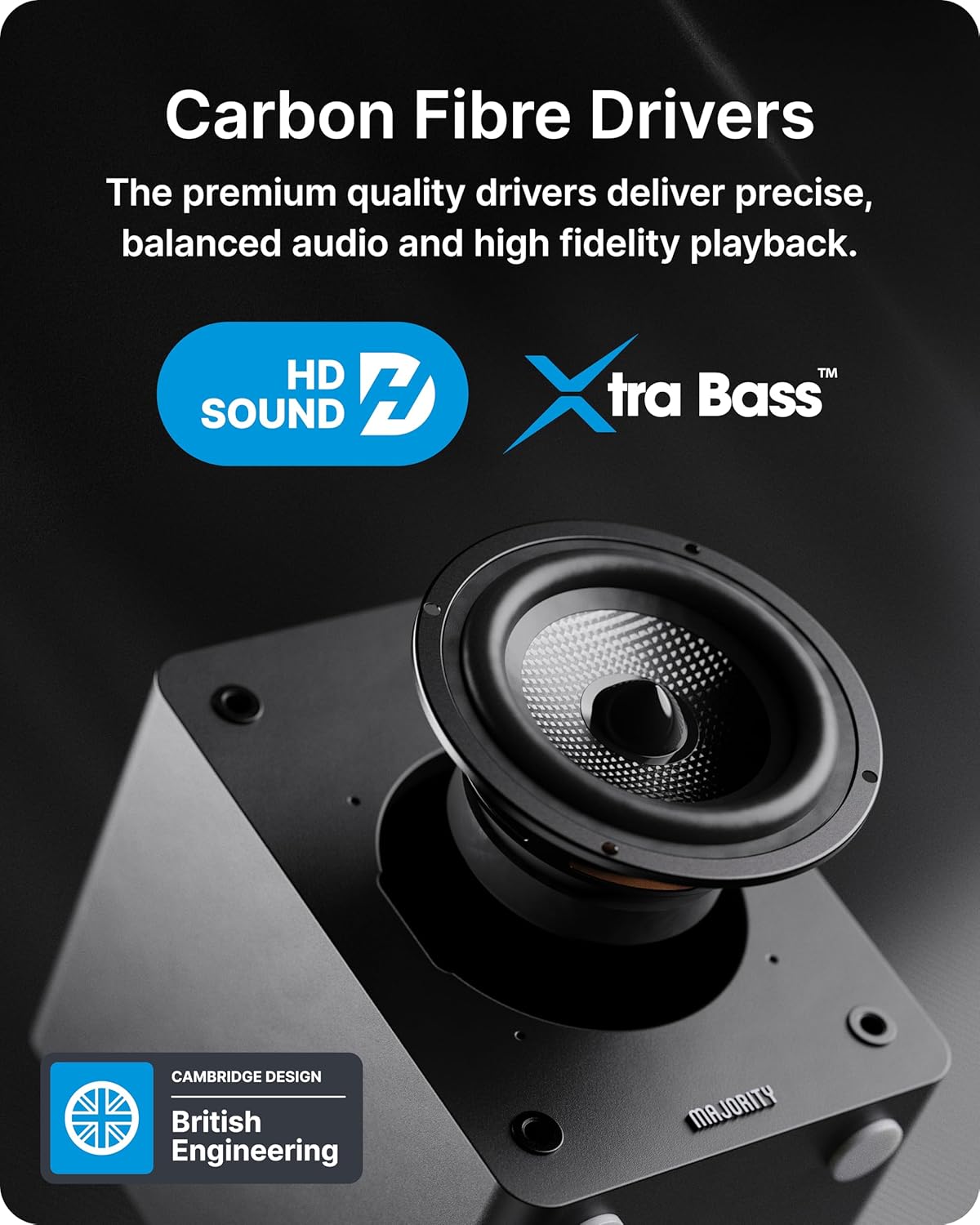 Majority Speakers Active D50X 60W 2.0 BT/USB/Optical/HDMI ARC Black (pair) - Image 3