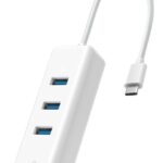 TP-LINK USB-C TO 3 PORT HUB AND RJ45 ETHERNET NETWORK ADAPTER, WHITE