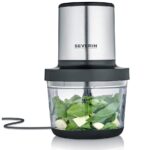SEVERIN FOOD CHOPPER, 400W, 1L, 4 BLADE KNIFE, MULTI-WHISKING DISK, MATT BLACK / BRUSHED STAINLESS STEEL / GLASS