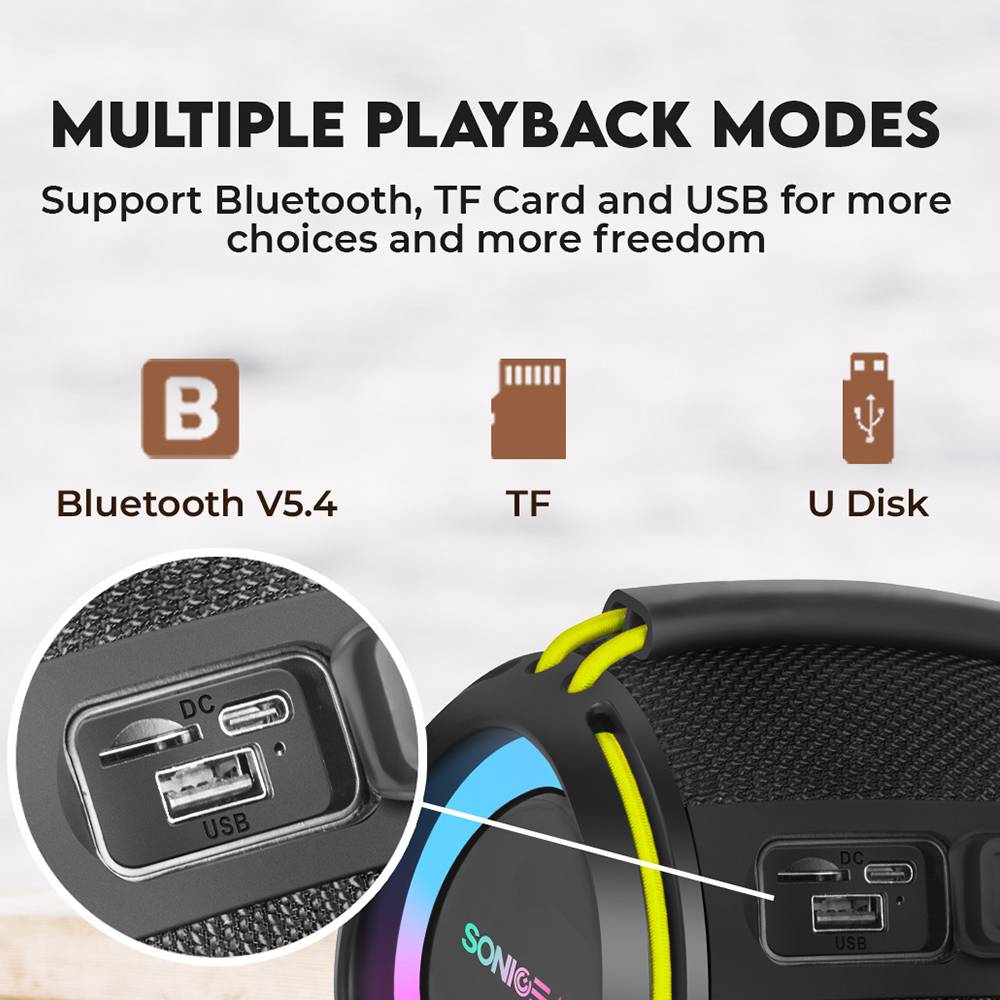 SonicGear Portable Speaker TWS BT/USB/FM/RGB IPX5 10W SONICGO! BOOM 2 - Image 8