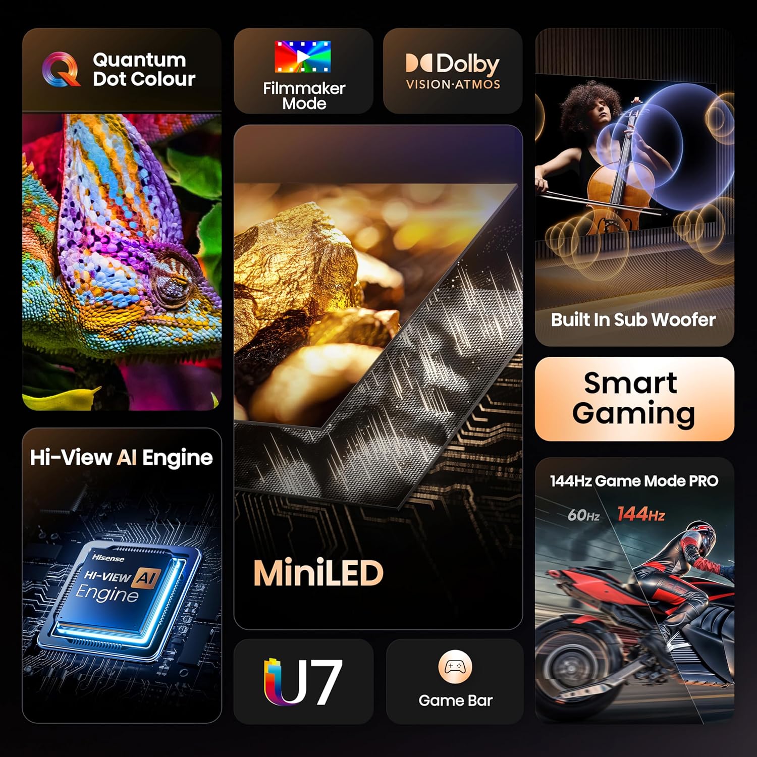 Hisense 50U7Q 50'' 4K Smart QLED MINI LED 144hz TV - Image 2