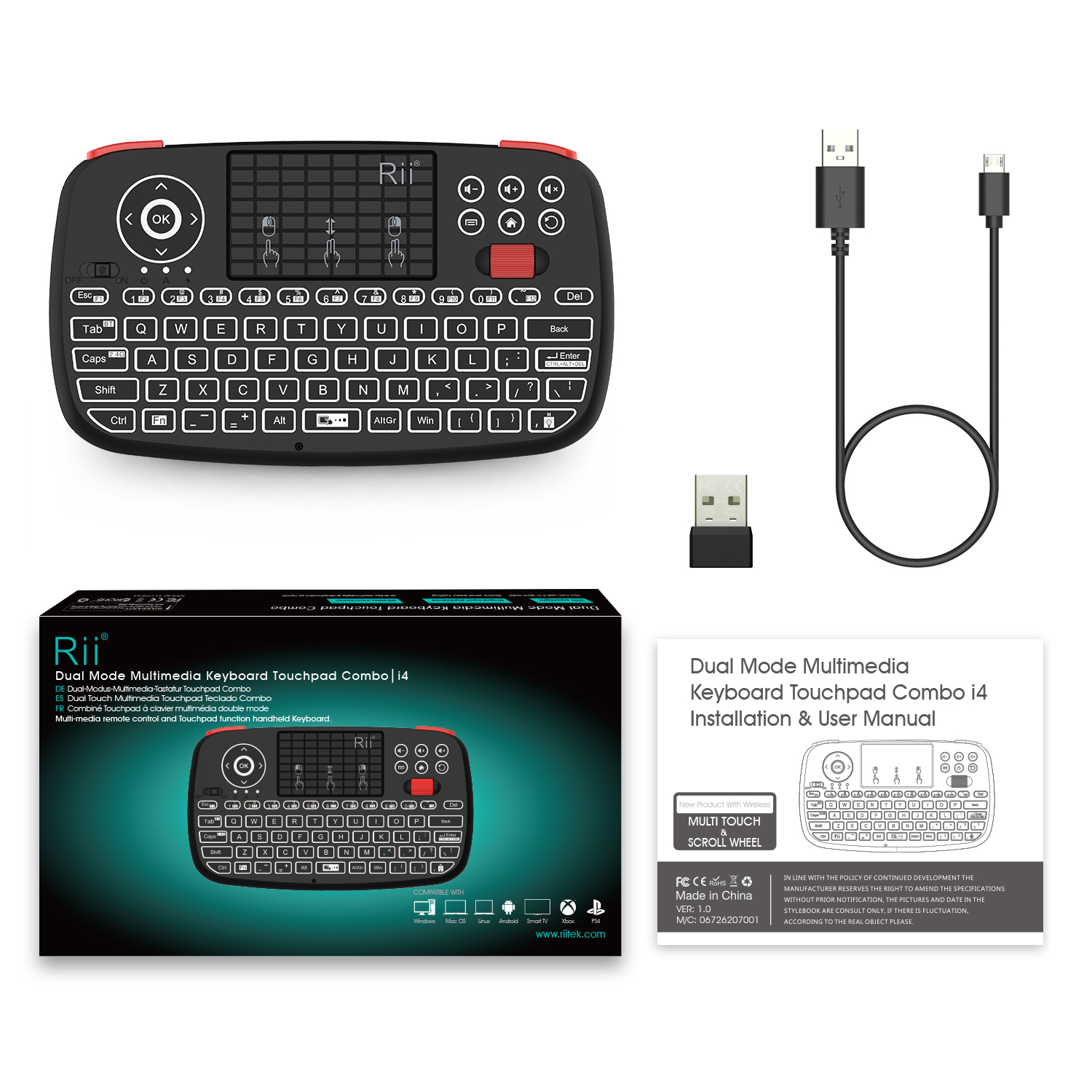 Rii Mini Keyboard Wireless 2.4GHz & Bluetooth with Touchpad, Scrollwheel, Media & L/R Keys i4 - Image 6