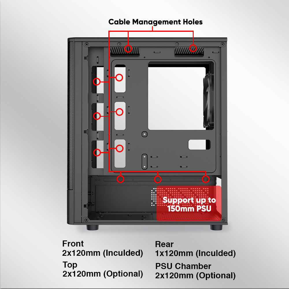 Armaggeddon Gaming Case M-ATX DEEPFREEZE DUPLEX 2 CHROMA Black (3x Chroma Fans) - Image 9