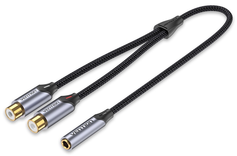 Vention 3.5mm Female to 2-RCA Female Cable Braided Aluminium 0.3m BCOHY