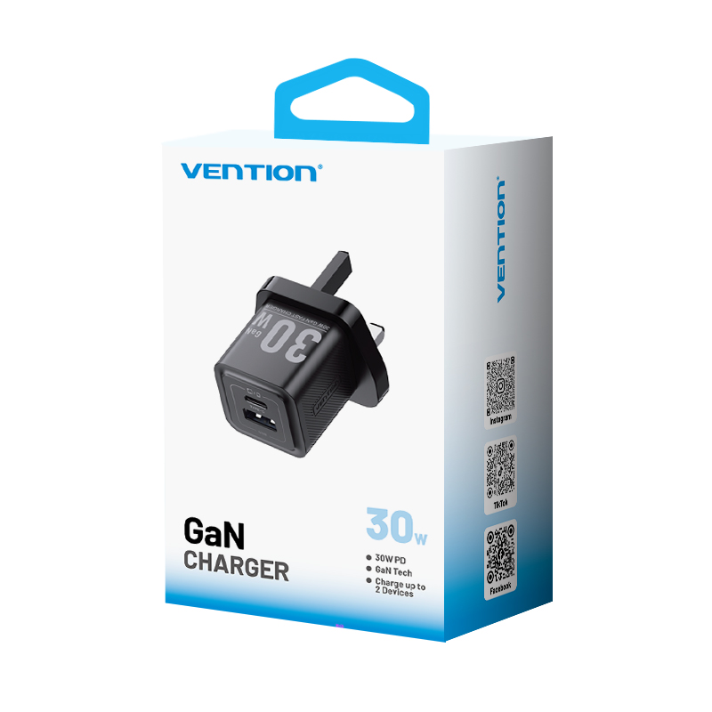 Vention MA Charger Wall GaN 30w 1xA 1xC UK Black FEQB0-UK - Image 6