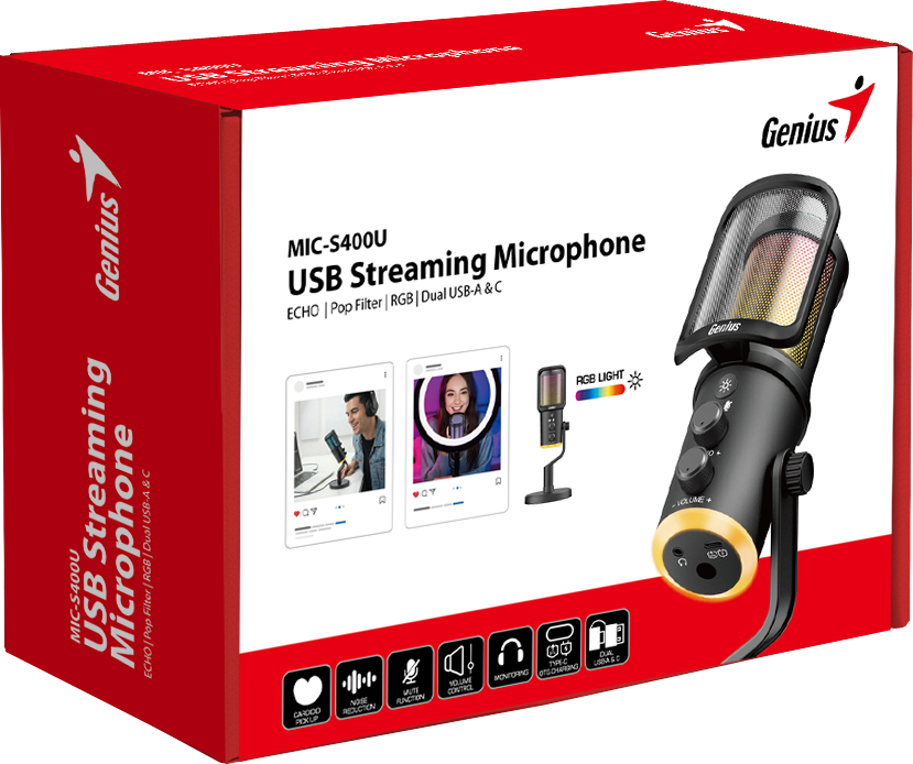 Genius PC Microphone Streaming USB-A+C RGB/Echo/Mute MIC-S400U - Image 6