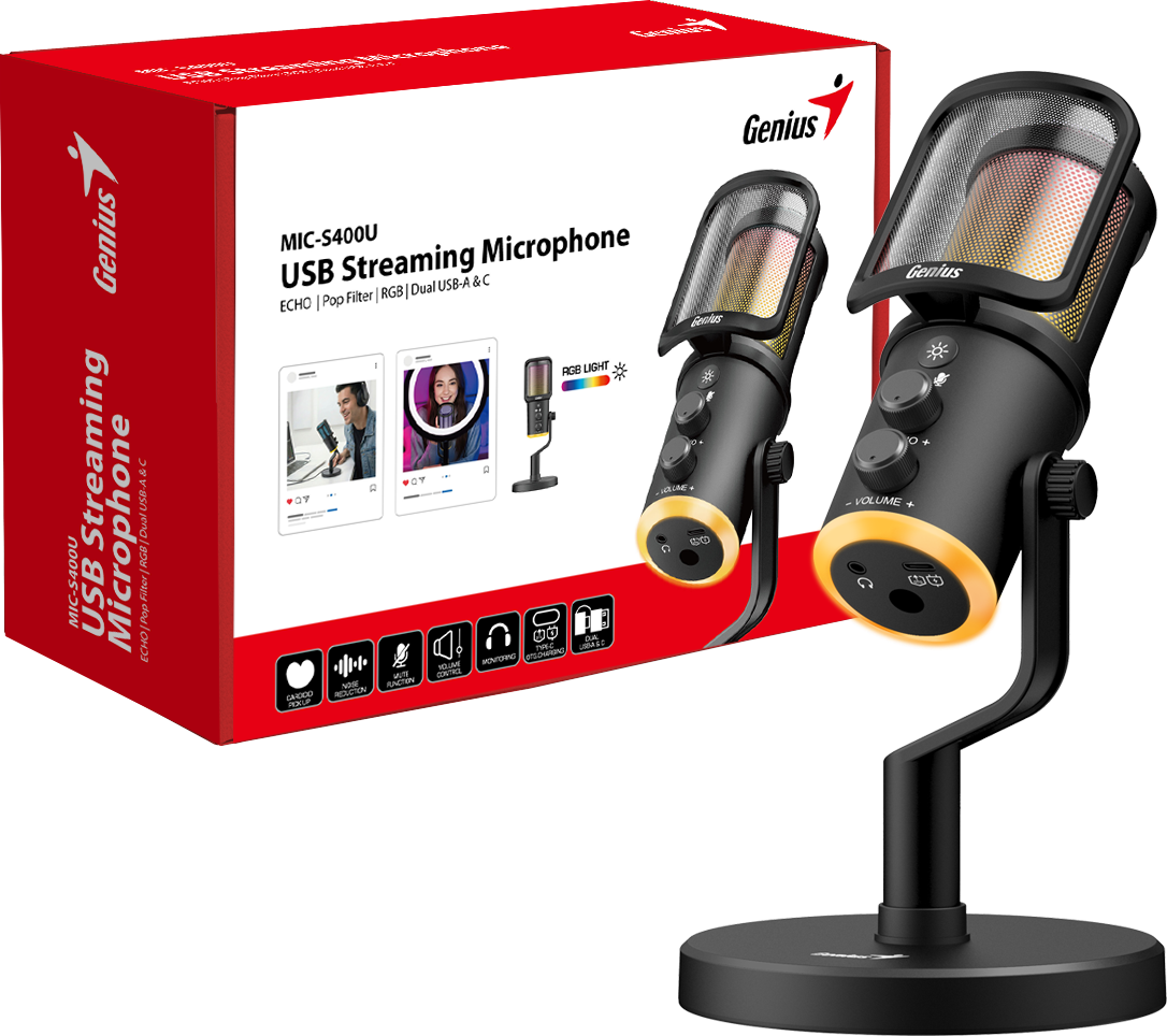 Genius PC Microphone Streaming USB-A+C RGB/Echo/Mute MIC-S400U - Image 5