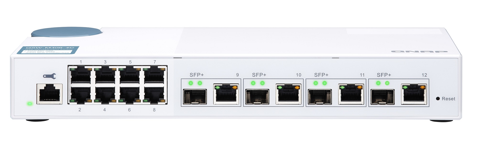 QNAP 12-Port 10GbE Managed Switch with 4x 10GbE SFP+/RJ45 Combo Ports & 8x 1GbE RJ45 Ports QSW-M408-4C