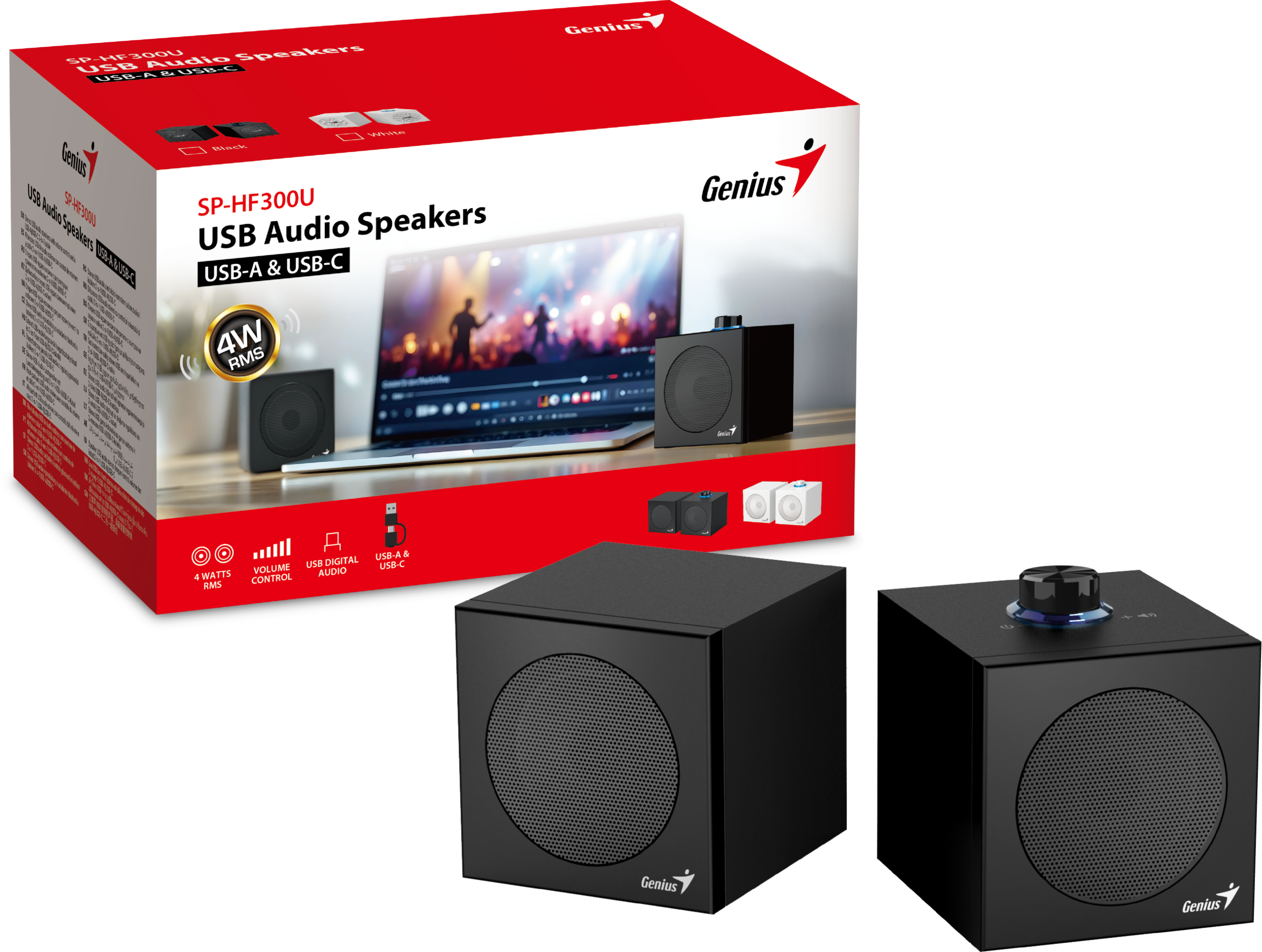 Genius PC Speakers 2.0 USB Audio 4W RMS USB-A+C SP-HF300U Black - Image 7