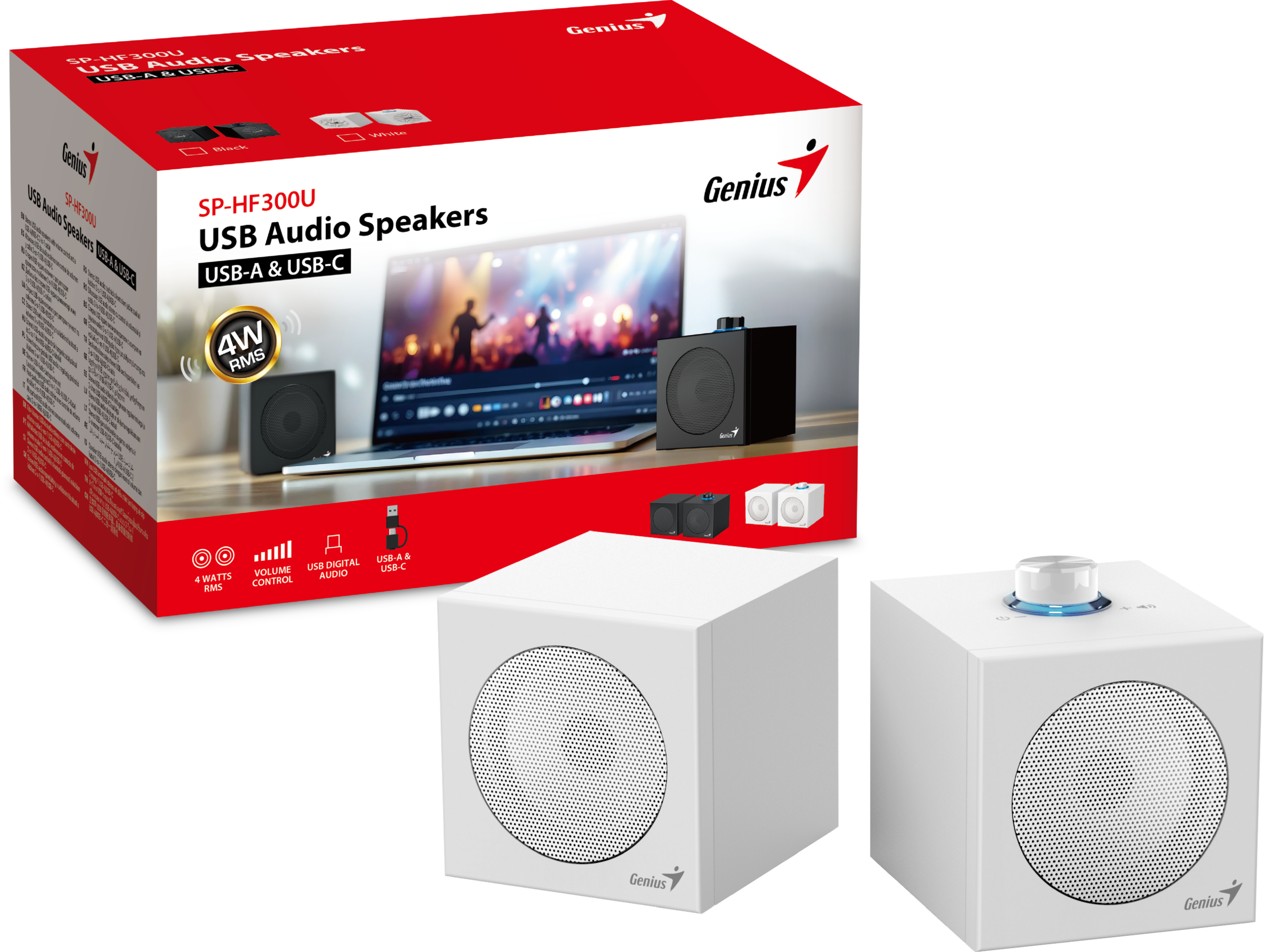 Genius PC Speakers 2.0 USB Audio 4W RMS USB-A+C SP-HF300U White - Image 7