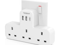 Tessan 3-Gang plug Through UK Charger 2 USB A USB C 13A TS-223-C
