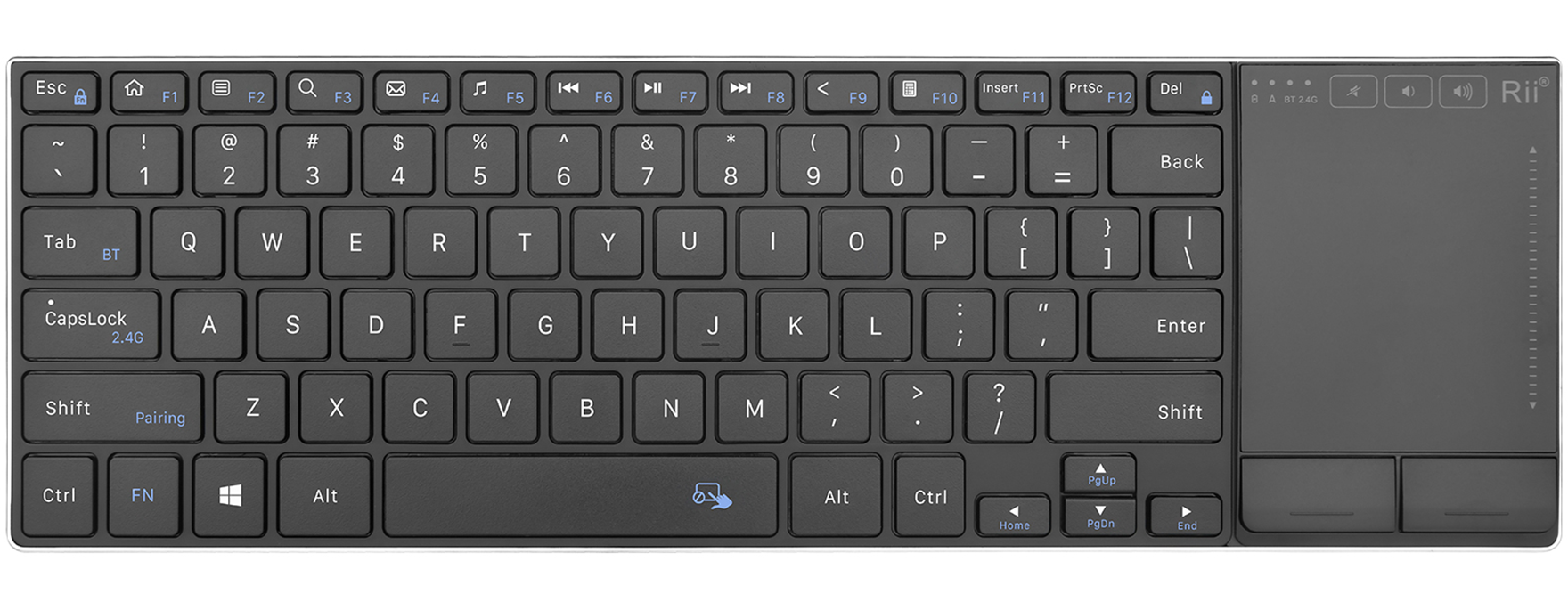 Rii Mini Keyboard Wireless 2.4GHz & Bluetooth with Large Touchpad & Media Keys Stainless Steel K22BT