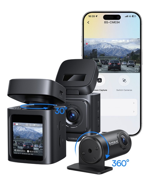 Baseus Car Dashcam Front 3K + Back 1080p Kit GPS+Solar PrimeTrip VD1 Black